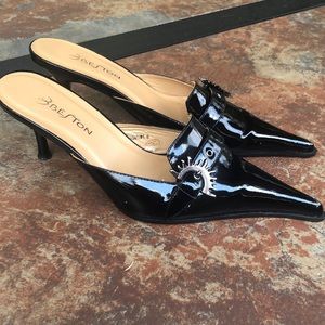 Black Patent Beston Phantom Kitten Heel Mule Sz 8